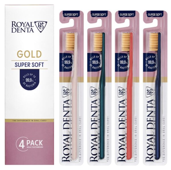 GOLD SUPER SOFT dantų šepetėliai, modernūs koteliai 4 vnt.