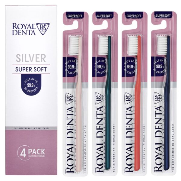 SILVER SUPER SOFT dantų šepetėliai, modernūs koteliai, 4 vnt.