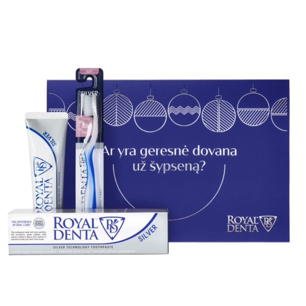 SILVER Kalėdinis dovanų rinkinys, dantų pasta 130 g. ir SILVER SOFT dantų šepetėlis, klasikinis kotelis