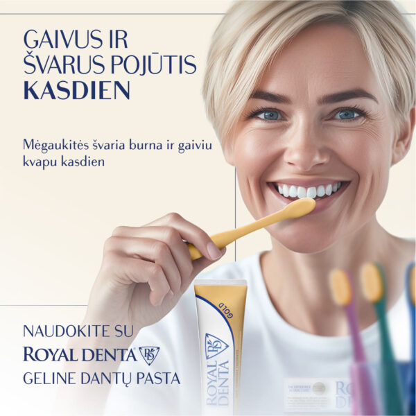 GOLD MEDIUM dantų šepetėlis, gintarinis geltonas, modernus kotelis - Image 7