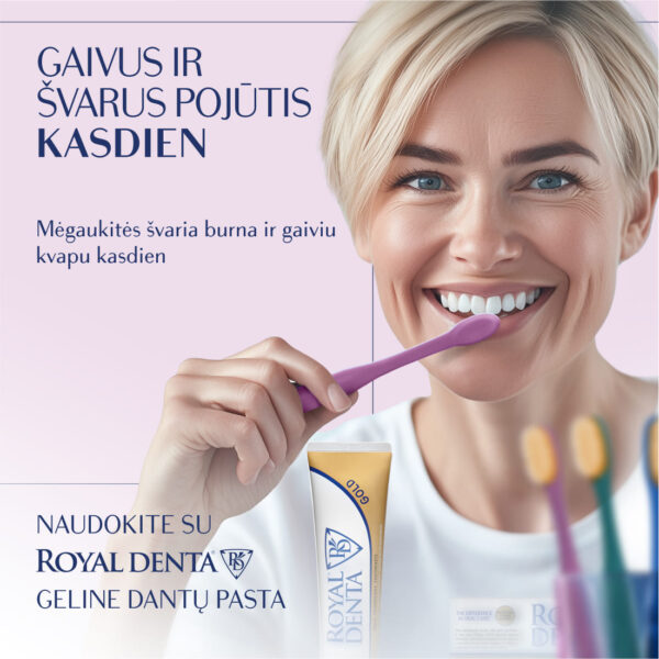 GOLD MEDIUM dantų šepetėlis, tamsiai violetinis, modernus kotelis - Image 7