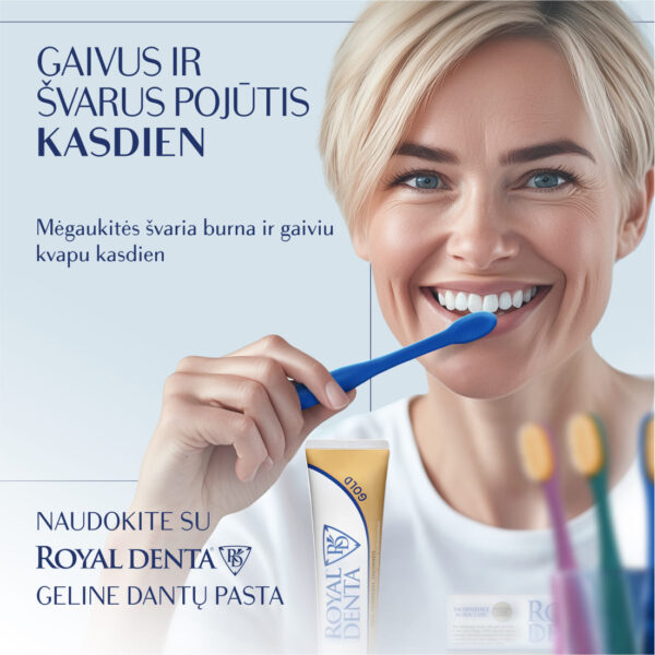 GOLD MEDIUM dantų šepetėlis, indigo mėlynas, modernus kotelis - Image 7