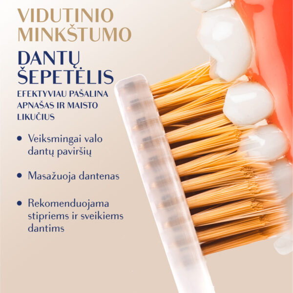 GOLD MEDIUM dantų šepetėlis, rožinis, klasikinis kotelis - Image 5