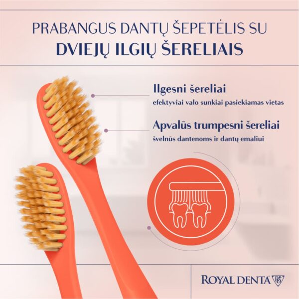 GOLD SOFT dantų šepetėlis, koralinis rožinis, modernus kotelis - Image 3