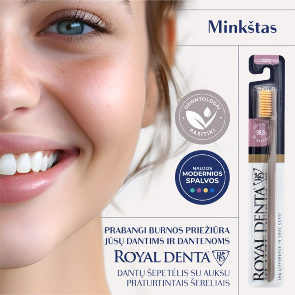 GOLD SOFT dantų šepetėlis, pilkai rusvas, modernus kotelis - Image 2