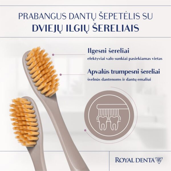 GOLD SOFT dantų šepetėlis, pilkai rusvas, modernus kotelis - Image 3