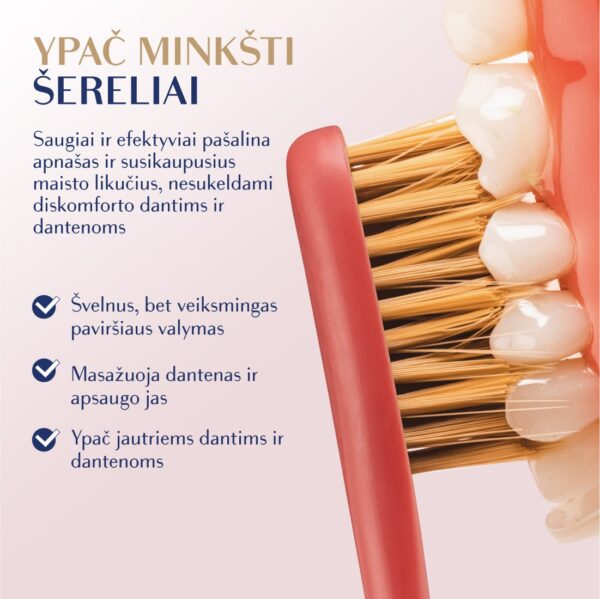 GOLD SUPER SOFT dantų šepetėlis, koralinis raudonas, modernus kotelis - Image 5