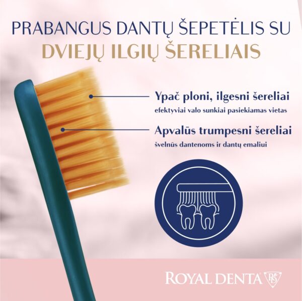 GOLD SUPER SOFT dantų šepetėlis, tamsiai žalias, modernus kotelis - Image 3
