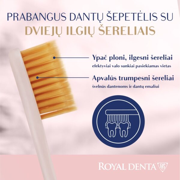 GOLD SUPER SOFT dantų šepetėlis, rausvas, modernus kotelis - Image 3