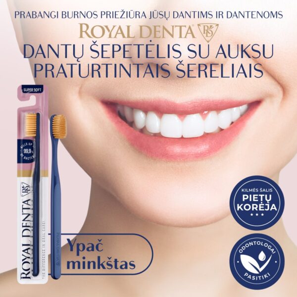GOLD SUPER SOFT dantų šepetėlis, tamsiai mėlynas, modernus kotelis - Image 2