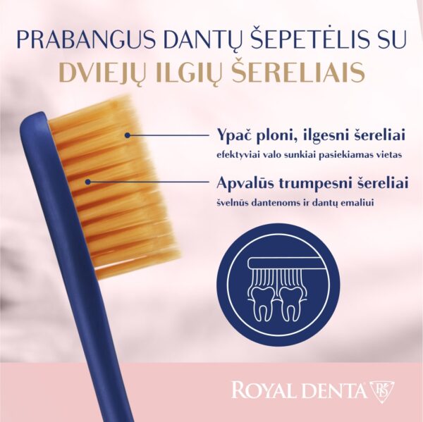 GOLD SUPER SOFT dantų šepetėlis, tamsiai mėlynas, modernus kotelis - Image 3