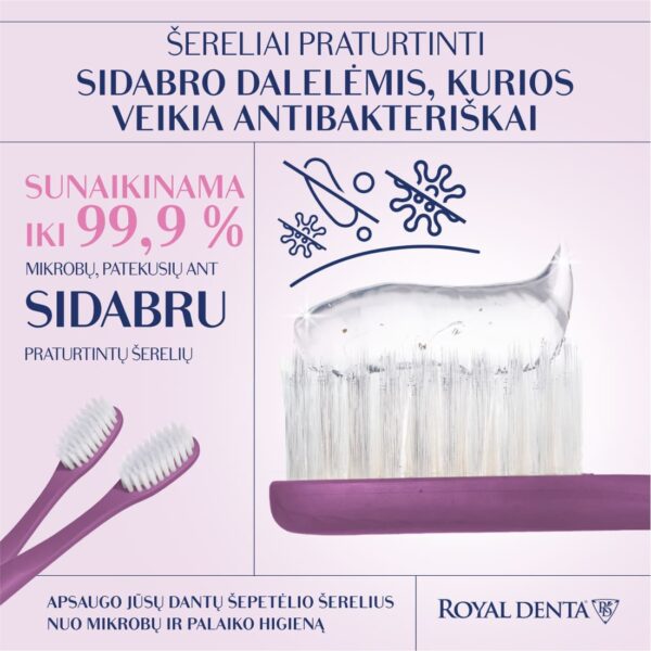 SILVER MEDIUM dantų šepetėlis, tamsiai violetinis, modernus kotelis - Image 4