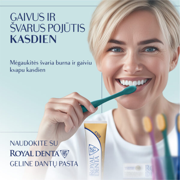 SILVER MEDIUM dantų šepetėlis, smaragdinis žalias, modernus kotelis - Image 7