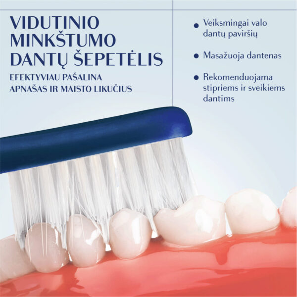 SILVER MEDIUM dantų šepetėlis, indigo mėlynas, modernus kotelis - Image 5