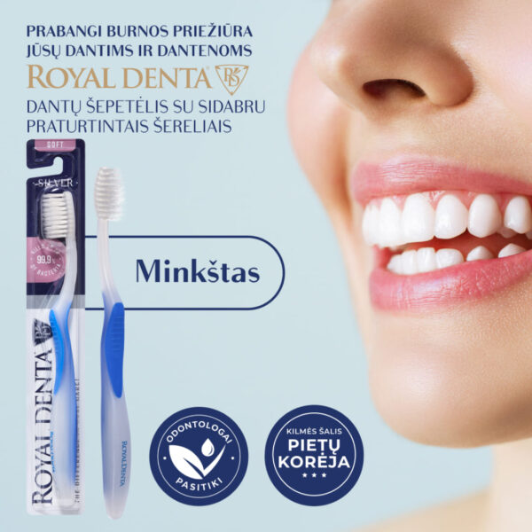 SILVER SOFT dantų šepetėlis, mėlynas, klasikinis kotelis - Image 2