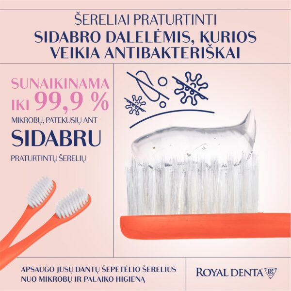 SILVER SOFT dantų šepetėlis, koralinis rožinis, modernus kotelis - Image 4