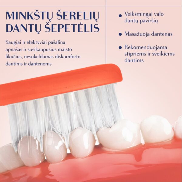 SILVER SOFT dantų šepetėlis, koralinis rožinis, modernus kotelis - Image 5