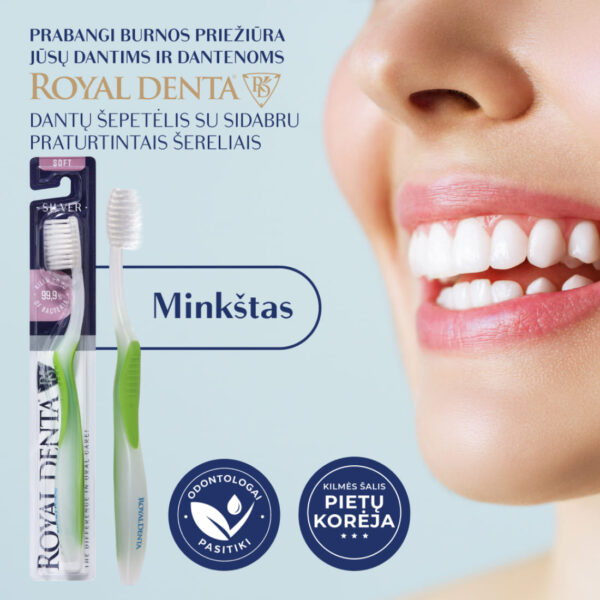 SILVER SOFT dantų šepetėlis, žalias, klasikinis kotelis - Image 2