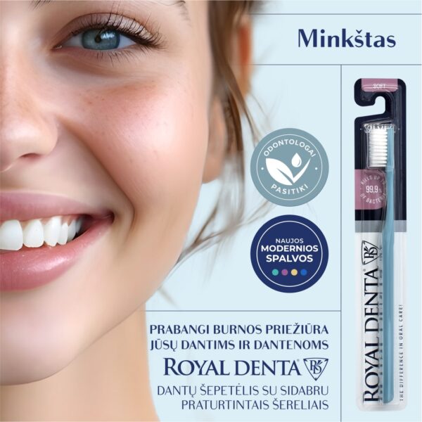 SILVER SOFT dantų šepetėlis, blyškiai mėlynas, modernus kotelis - Image 2