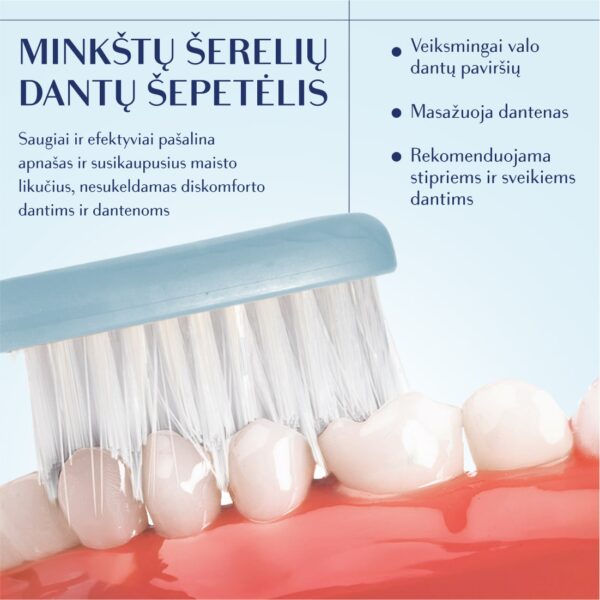 SILVER SOFT dantų šepetėlis, blyškiai mėlynas, modernus kotelis - Image 5