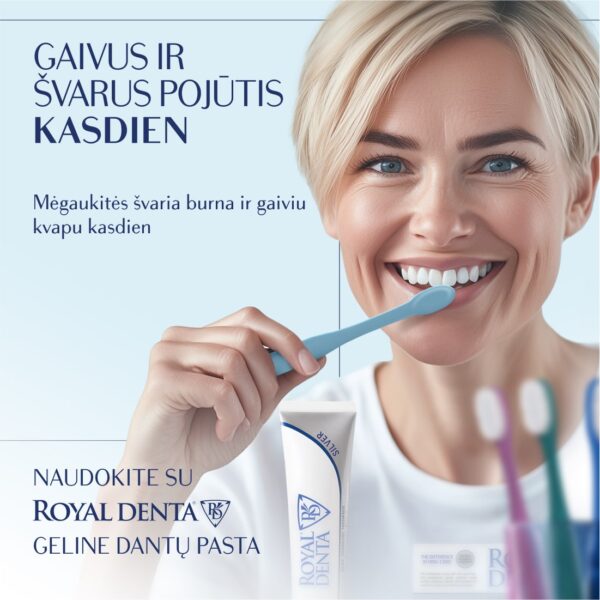 SILVER SOFT dantų šepetėlis, blyškiai mėlynas, modernus kotelis - Image 7