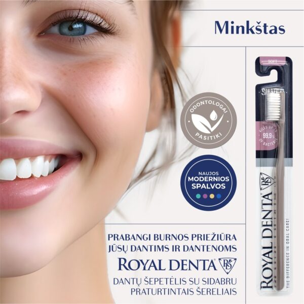 SILVER SOFT dantų šepetėlis, pilkai rusvas, modernus kotelis - Image 2