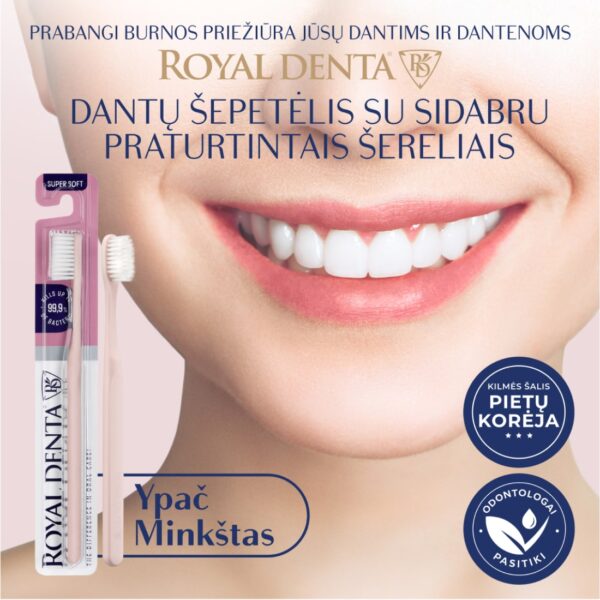 SILVER SUPER SOFT dantų šepetėlis, rausvas, modernus kotelis - Image 2