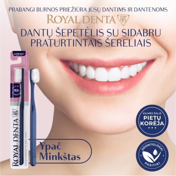 SILVER SUPER SOFT dantų šepetėlis, tamsiai mėlynas, modernus kotelis - Image 2
