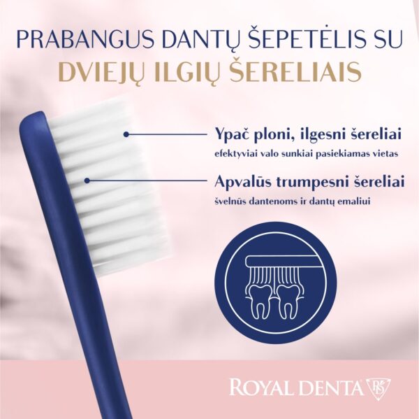 SILVER SUPER SOFT dantų šepetėlis, tamsiai mėlynas, modernus kotelis - Image 3