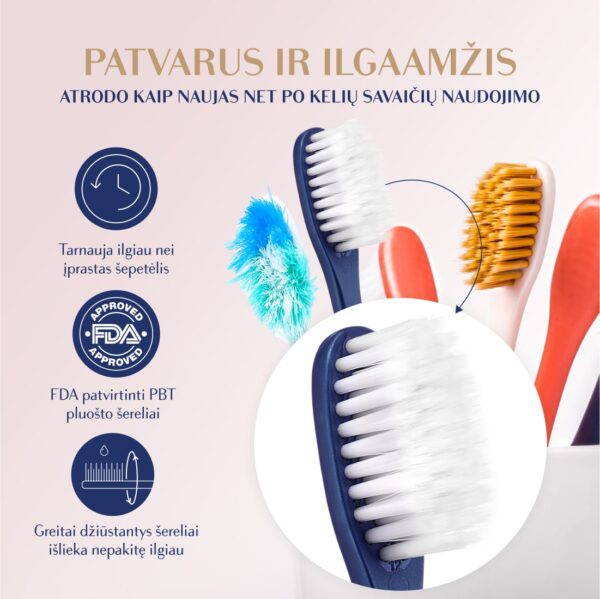 SILVER SUPER SOFT dantų šepetėlis, tamsiai mėlynas, modernus kotelis - Image 6